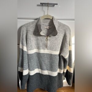 LOFT Women's Striped Quarter Zip Sweater Size Medium Cabincore